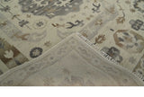 Custom Made Hand Knotted Ivory and Charcoal Medallion Pattern Wool Area Rug