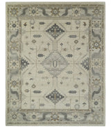 Custom Made Hand Knotted Ivory and Charcoal Traditional Tribal Natural Wool Area Rug, Kids, Living Room and Bedroom Rug