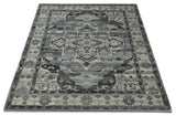 Custom Made Hand Knotted Ivory and Charcoal Traditional Wool Area Rug