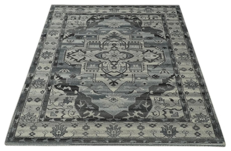 Custom Made Hand Knotted Ivory and Charcoal Traditional Wool Area Rug
