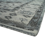 Custom Made Hand Knotted Ivory and Charcoal Traditional Wool Area Rug