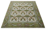 Custom Made Hand Knotted Ivory and Green Floral Traditional Style Wool Area Rug