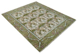 Custom Made Hand Knotted Ivory and Green Floral Traditional Style Wool Area Rug