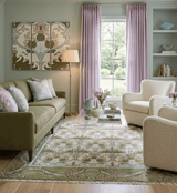 Custom Made Hand Knotted Ivory and Green Floral Traditional Style Wool Area Rug