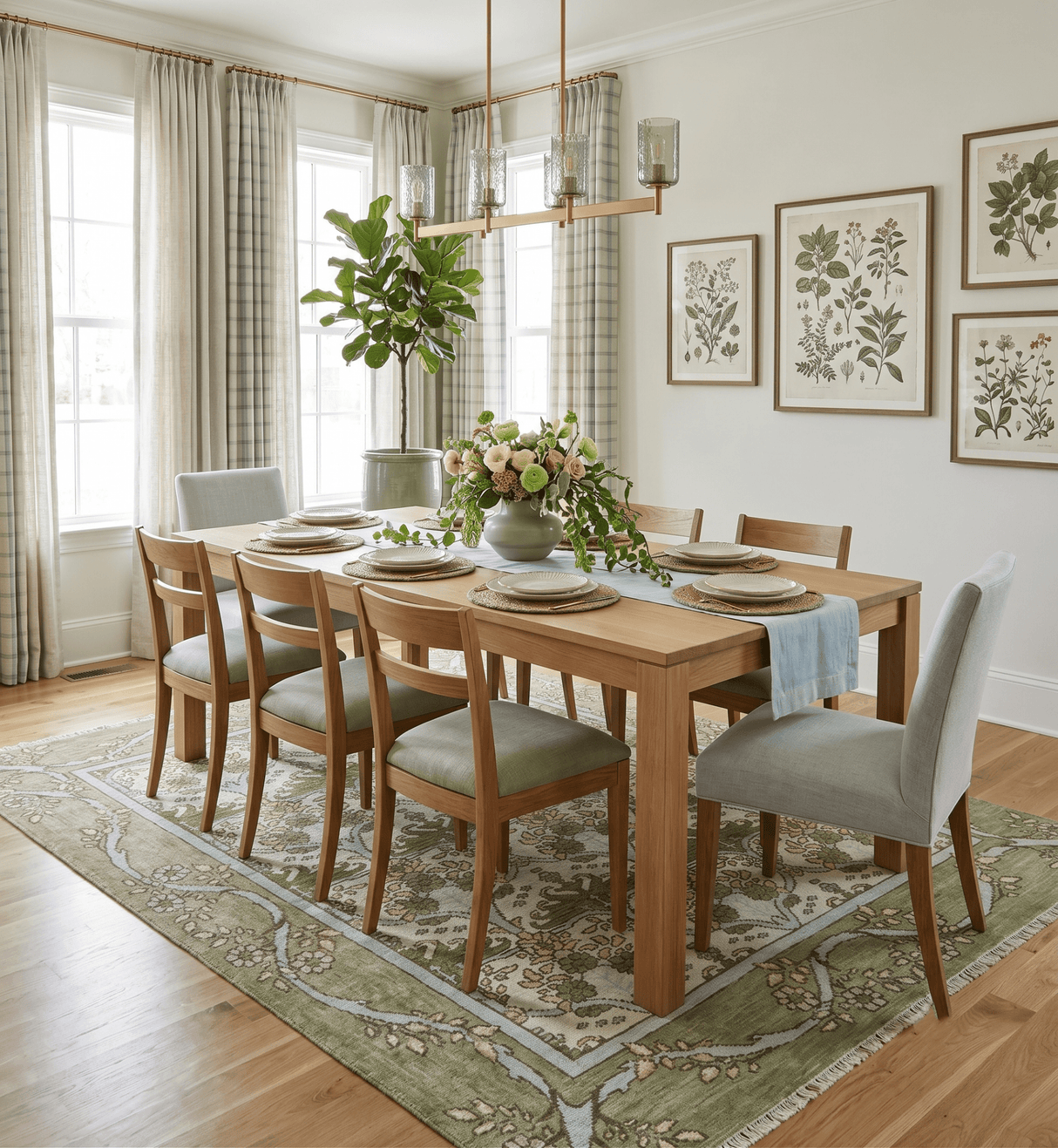 Custom Made Hand Knotted Ivory and Green Floral Traditional Style Wool Area Rug