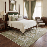 Custom Made Hand Knotted Ivory and Green Floral Traditional Style Wool Area Rug