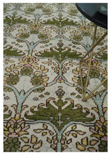 Custom Made Hand Knotted Ivory and Green Floral Traditional Style Wool Area Rug