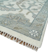 Custom Made Hand Knotted Ivory and Silver Oriental Oushak Multi Size Traditional Wool Area Rug, Living Room and Bedroom Rug