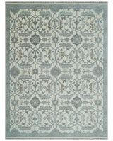 Custom Made Hand Knotted Ivory and Silver Oriental Oushak Multi Size Traditional Wool Area Rug, Living Room and Bedroom Rug