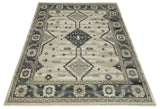 Custom Made Hand Knotted Ivory, Charcoal and Beige Traditional Wool Area Rug