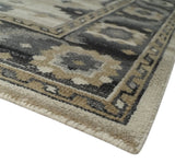 Custom Made Hand Knotted Ivory, Charcoal and Beige Traditional Wool Area Rug