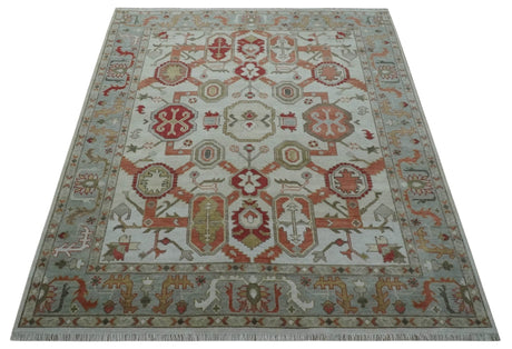 Custom Made Hand Knotted Ivory, Silver and Rust Traditional Wool Area Rug