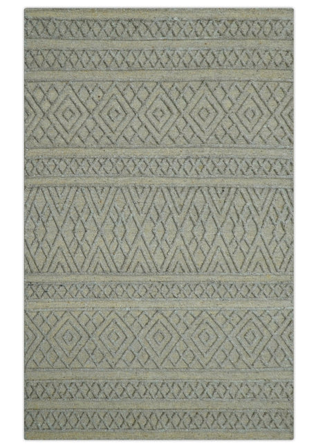 Custom Made Hand Knotted Modern Contemporary Gray Wool Area Rug