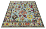Custom Made Hand Knotted Modern Oushak Blue and Beige Wool Area Rug