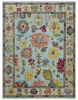 Custom Made Hand Knotted Modern Oushak Blue and Beige Wool Area Rug