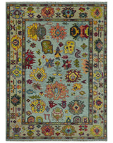 Custom Made Hand Knotted Modern Oushak Blue and Beige Wool Area Rug