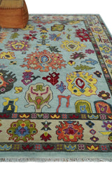 Custom Made Hand Knotted Modern Oushak Blue and Beige Wool Area Rug