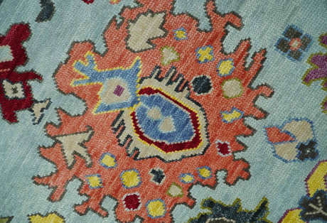 Custom Made Hand Knotted Modern Oushak Blue and Beige Wool Area Rug