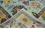 Custom Made Hand Knotted Modern Oushak Blue and Beige Wool Area Rug