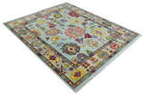 Custom Made Hand Knotted Modern Oushak Blue and Beige Wool Area Rug