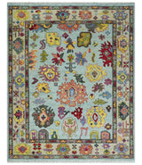 Custom Made Hand Knotted Modern Oushak Blue and Beige Wool Area Rug