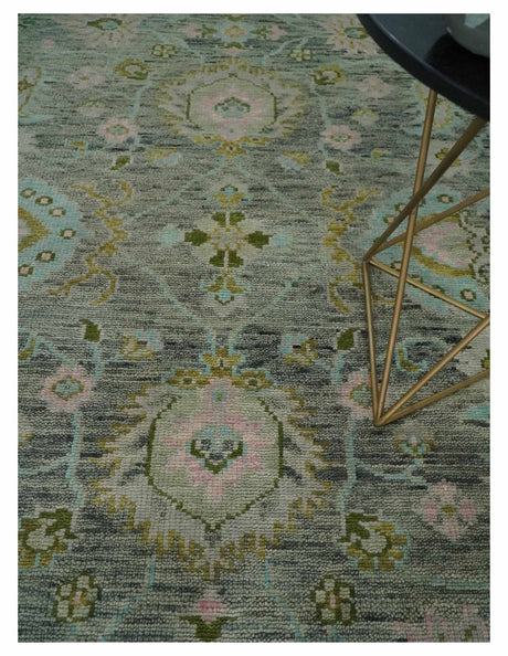 Custom Made Hand Knotted Moss Green Gray and Green Oriental Oushak Multi Size Traditional Wool Area Rug