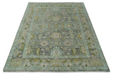 Custom Made Hand Knotted Moss Green Gray and Green Oriental Oushak Multi Size Traditional Wool Area Rug