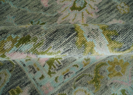 Custom Made Hand Knotted Moss Green Gray and Green Oriental Oushak Multi Size Traditional Wool Area Rug