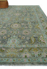 Custom Made Hand Knotted Moss Green Gray and Green Oriental Oushak Multi Size Traditional Wool Area Rug