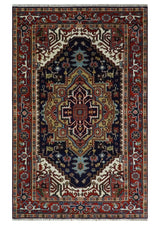 Custom Made Hand Knotted Multi Size Large Olive, Blue, Ivory and Rust Traditional Wool Rug