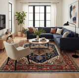 Custom Made Hand Knotted Multi Size Large Olive, Blue, Ivory and Rust Traditional Wool Rug