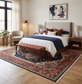 Custom Made Hand Knotted Multi Size Large Olive, Blue, Ivory and Rust Traditional Wool Rug