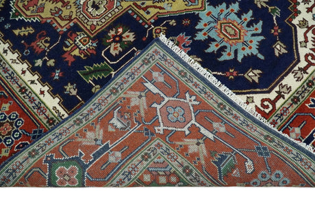 Custom Made Hand Knotted Multi Size Large Olive, Blue, Ivory and Rust Traditional Wool Rug