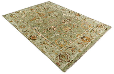 Custom Made Hand Knotted Olive and beige Traditional Style Antique Wool Rug