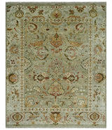 Custom Made Hand Knotted Olive and beige Traditional Style Antique Wool Rug