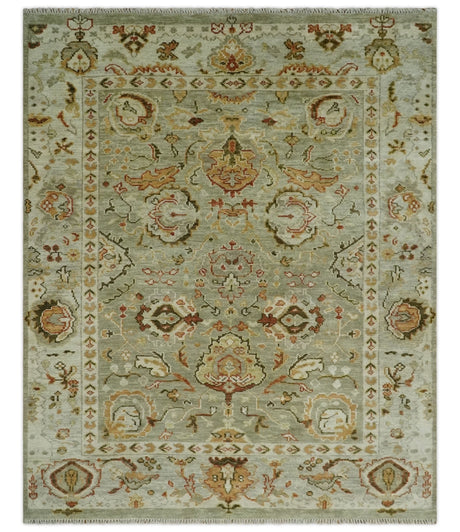 Custom Made Hand Knotted Olive and beige Traditional Style Antique Wool Rug