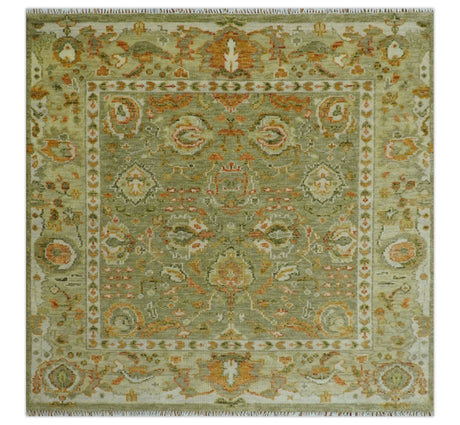 Custom Made Hand Knotted Olive and beige Traditional Style Antique Wool Rug