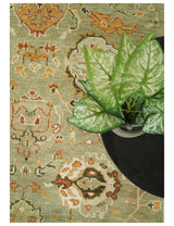Custom Made Hand Knotted Olive and beige Traditional Style Antique Wool Rug
