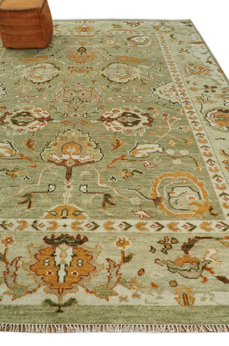 Custom Made Hand Knotted Olive and beige Traditional Style Antique Wool Rug