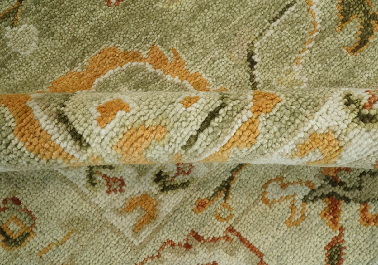 Custom Made Hand Knotted Olive and beige Traditional Style Antique Wool Rug