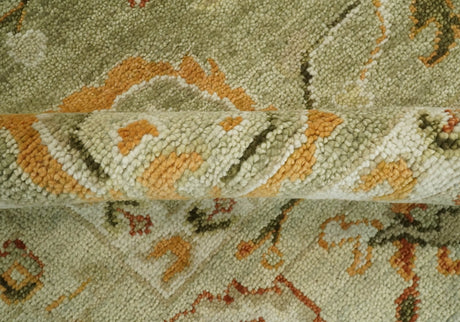 Custom Made Hand Knotted Olive and beige Traditional Style Antique Wool Rug