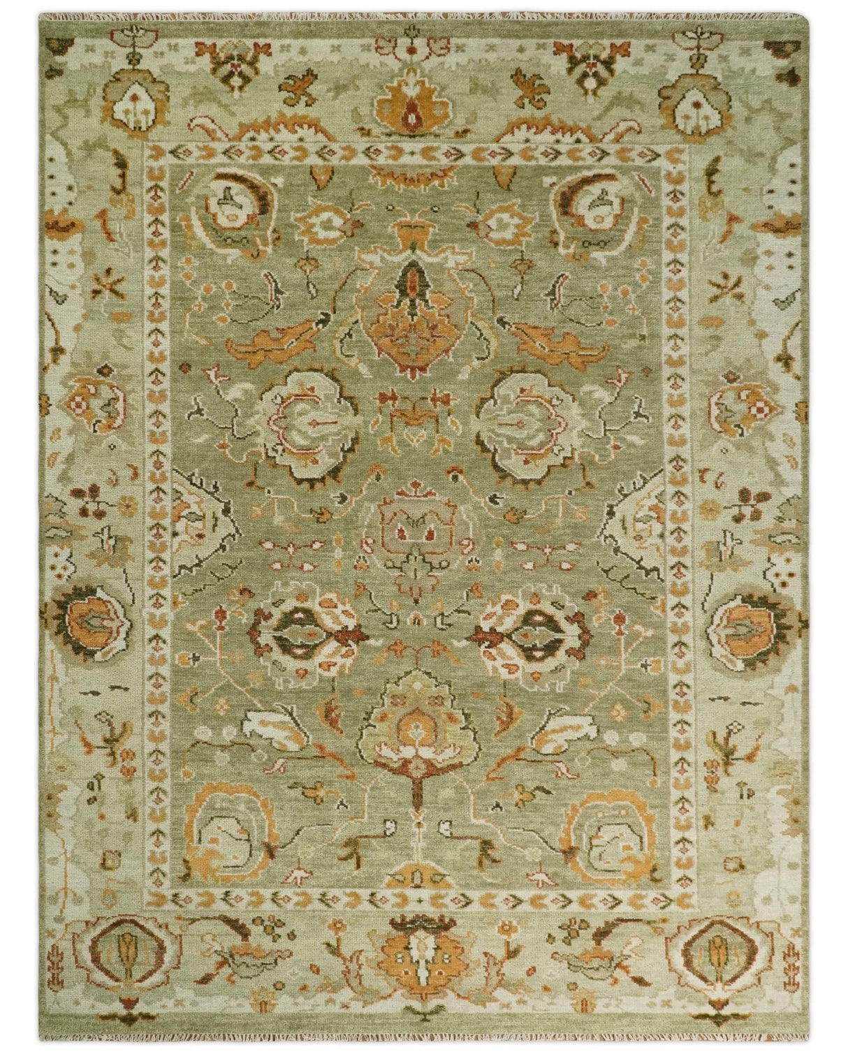 Custom Made Hand Knotted Olive and beige Traditional Style Antique Wool Rug