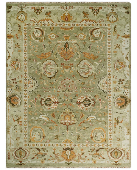 Custom Made Hand Knotted Olive and beige Traditional Style Antique Wool Rug