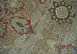 Custom Made Hand Knotted Olive and Rust Distressed Traditional Antique Look Wool Rug