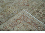 Custom Made Hand Knotted Olive and Rust Distressed Traditional Antique Look Wool Rug