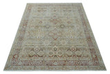 Custom Made Hand Knotted Olive and Rust Distressed Traditional Antique Look Wool Rug
