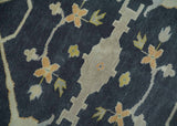 Custom Made Hand Knotted Oriental Oushak Charcoal, Ivory and Olive Wool Area Rug
