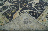 Custom Made Hand Knotted Oriental Oushak Charcoal, Ivory and Olive Wool Area Rug