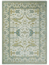 Custom Made Hand Knotted Oriental Oushak Ivory and Blue Wool Area Rug