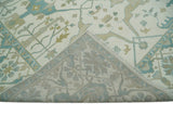 Custom Made Hand Knotted Oriental Oushak Ivory and Blue Wool Area Rug